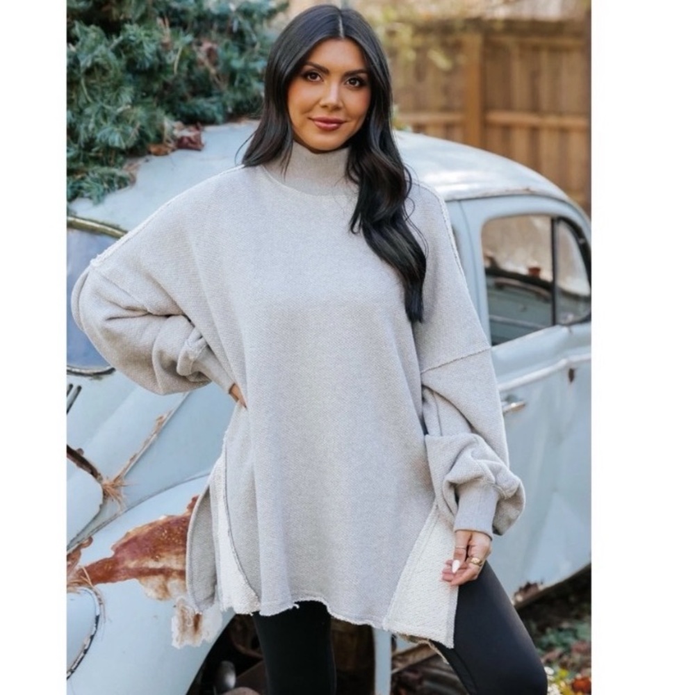 We The Free  Wonderful Pullover Sweater Slouchy Oversized Heather Gray  Large - Picture 4 of 16